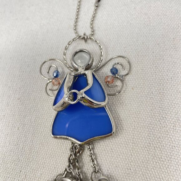 Stained Glass Guardian Angel Beaded Bells Hanging Suncatcher Ornament Vintage - Picture 2 of 9